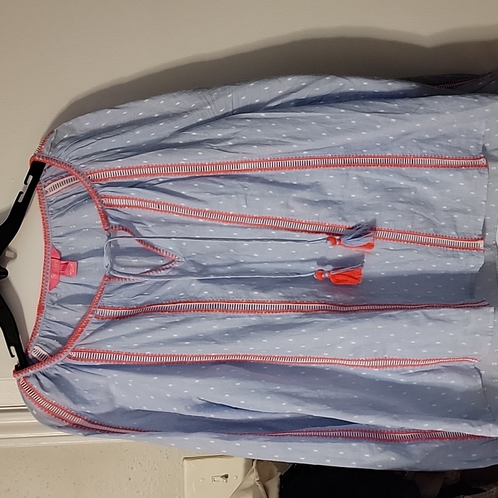 Lilly Pulitzer Blue Top with Coral Trim
